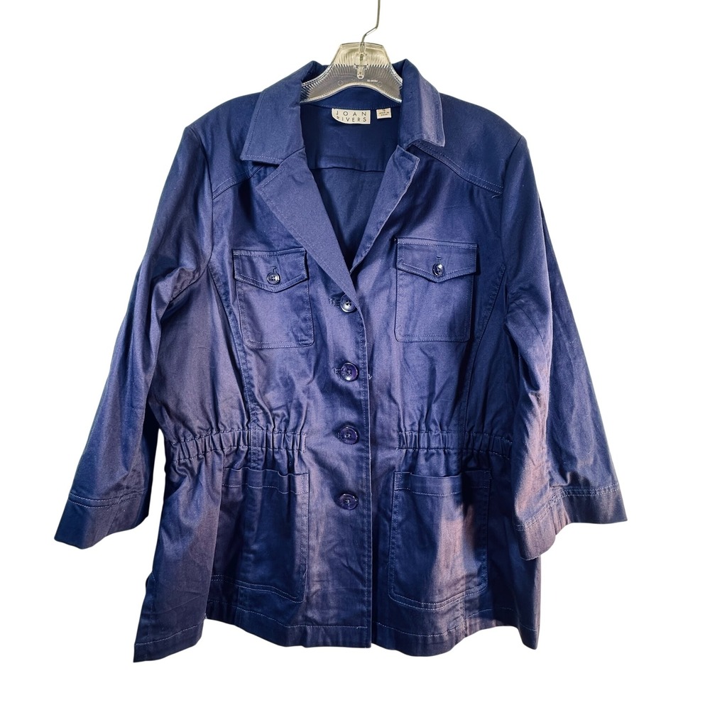 Joan Rivers Navy Blue Button Front Cinched Waist Field Jacket Size 16
